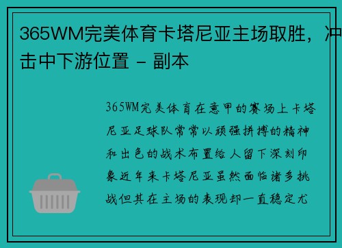 365WM完美体育卡塔尼亚主场取胜，冲击中下游位置 - 副本